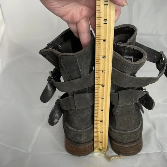 DOLCE VITA Suede Moto Boots Grey Leather Buckle Strap Zip Low Heel Grunge 9.5 - Picture 12 of 13